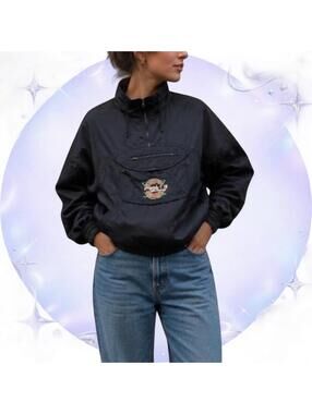 Vintage Bugle Boy Ocean League Black Pullover Windbreaker Jacket